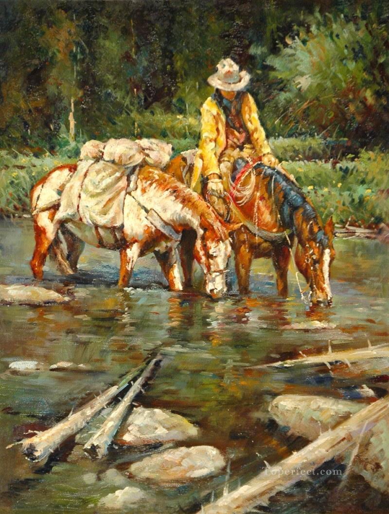 drinking together western cowboy Oil Paintings
